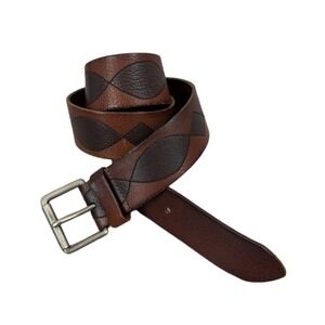 Linea Pelle Leather Belt Brown Mens 34 Silver Buckle Classic Handmade 1.75"